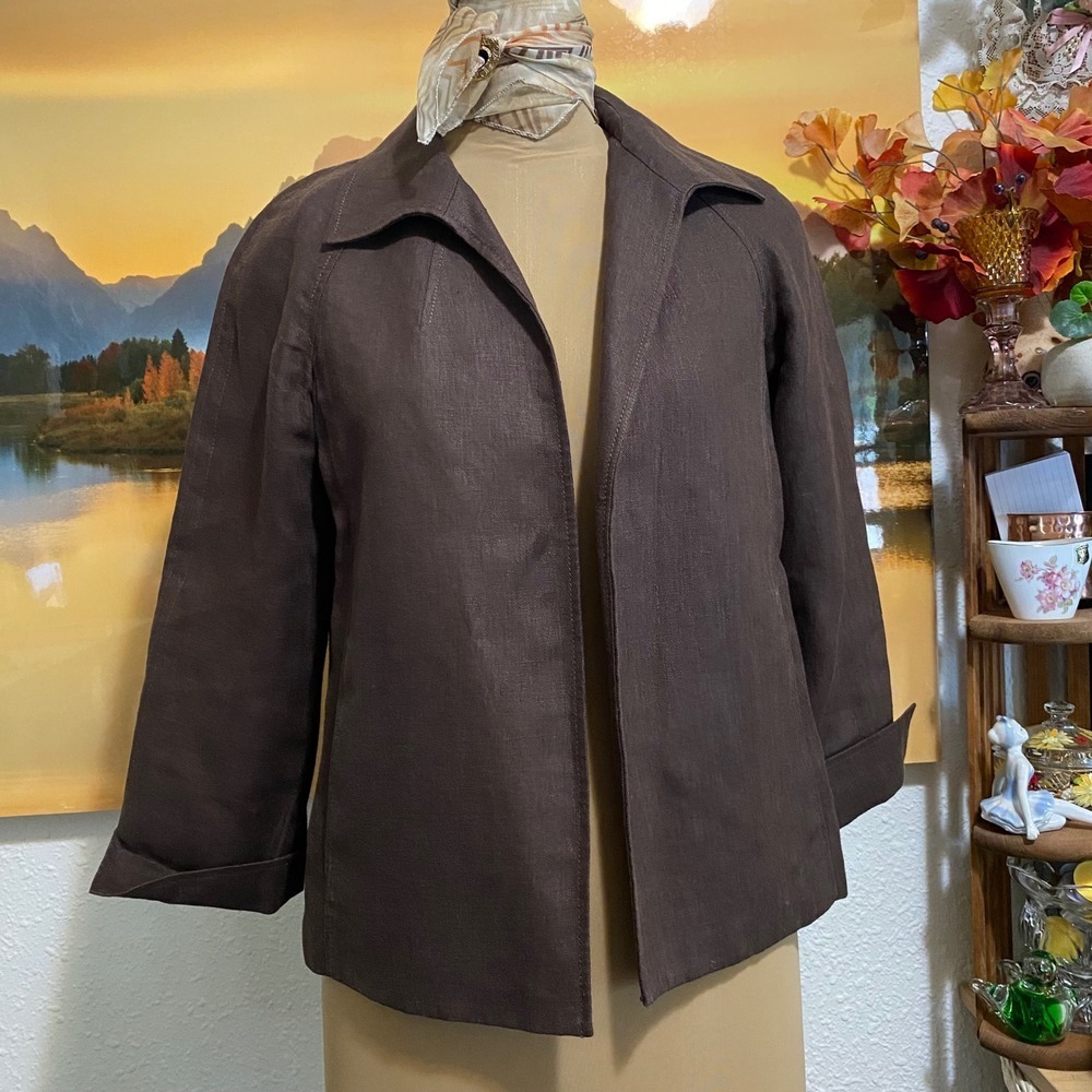 Unbranded 100% Linen Jacket Minimalist Quiet Luxury Women Open Front Brown M